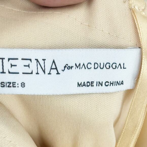 Mac Duggal 26717 Sequined One Shoulder Bishop Sleeve Trumpet Gown Gold SZ 8 NWT - Picture 10 of 12